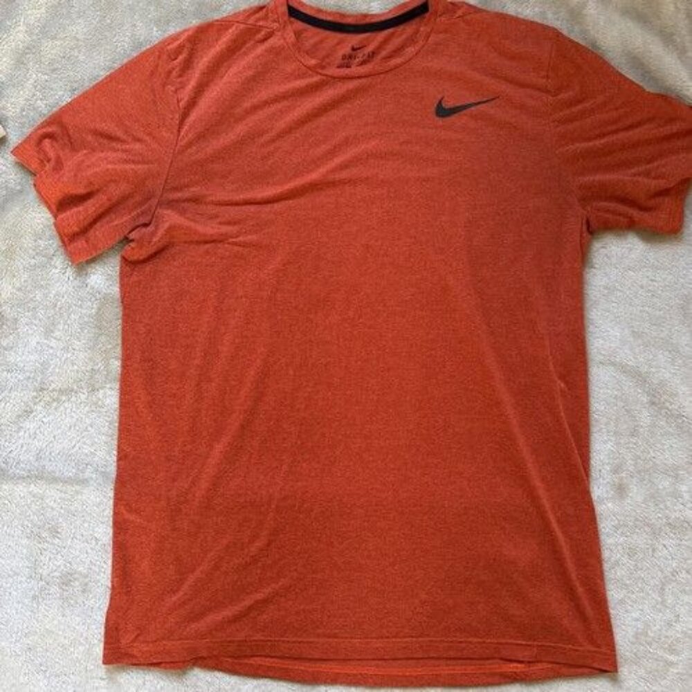 Nike Shirt Mens LARGE Orange Dri-Fit Running  Short Sleeve T Shirt Gym Large L